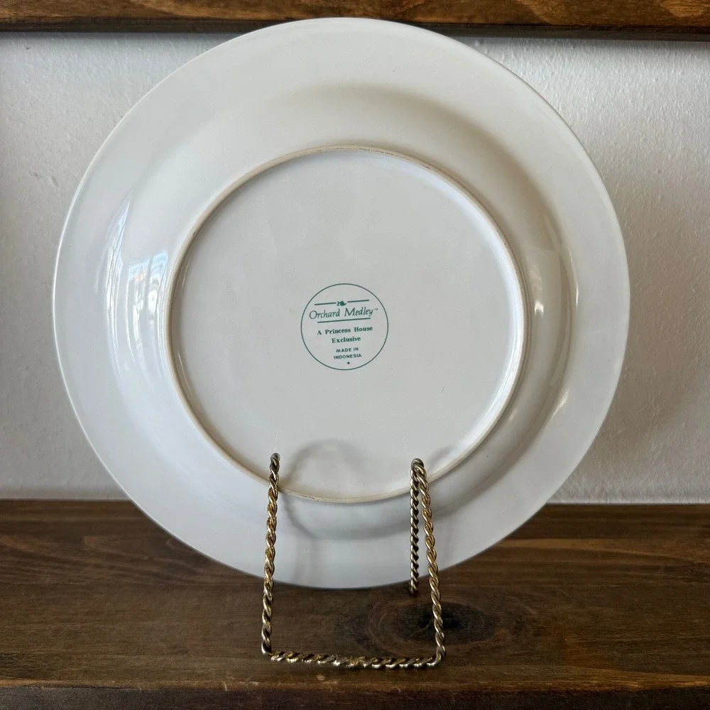 Princess House Orchard Medley Dinner Plate Fruit Pattern Blue Trim Ceramic